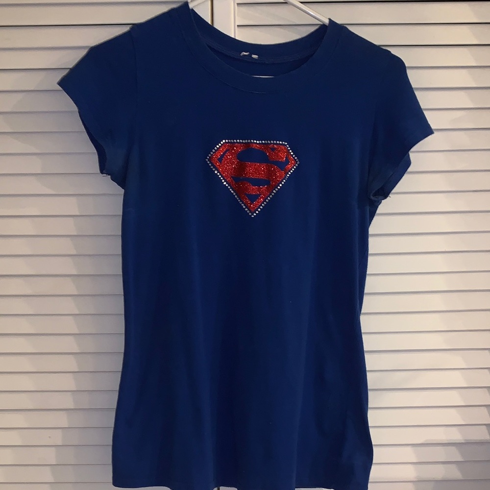 Vintage rare unisex rhinestone glitter Superman Logo T-Shirt
